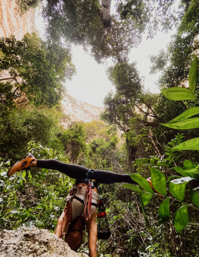 Cheeky handstand in the crater of Sima de Los Cotorras