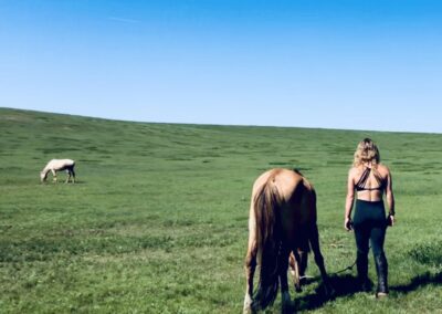 Relaxing with my horse after a long day's ride
